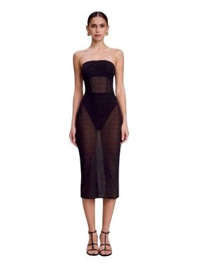 Khy by Kylie Jenner Mesh Tube Midi Dress -  Size XS - Black